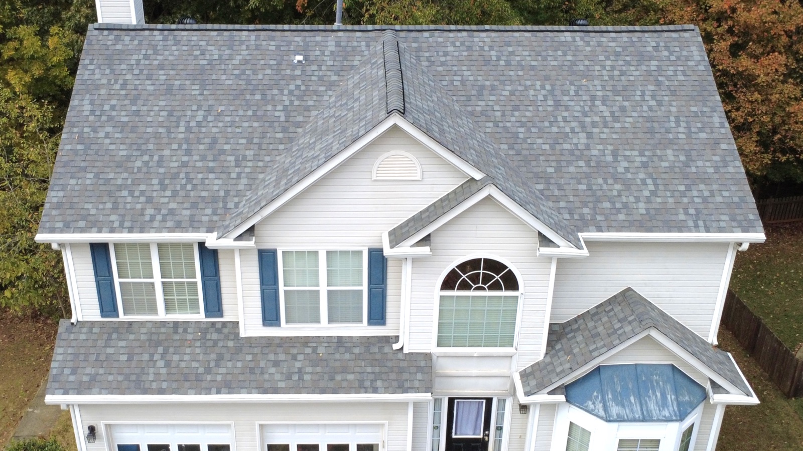 New architectural shingle roof in slate gray